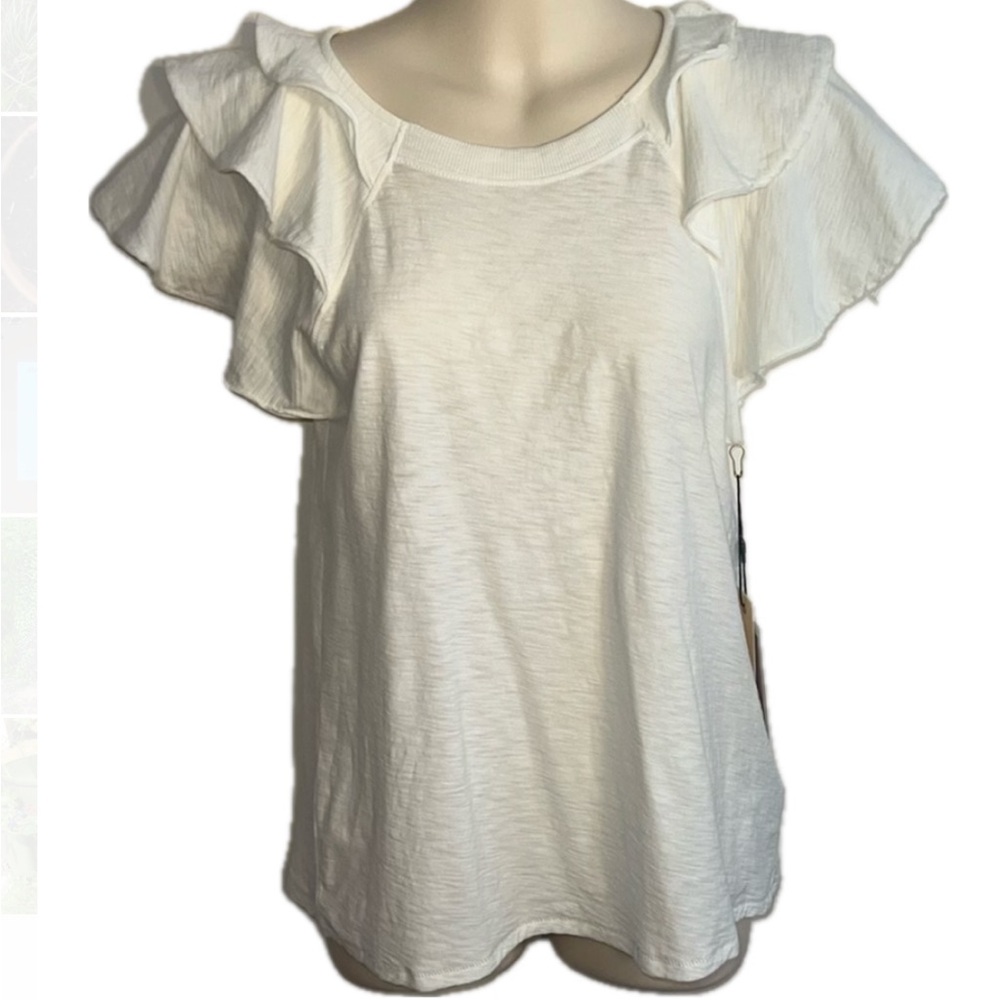 Nation LTD Cream Flutter Sleeve Ruffled Blouse